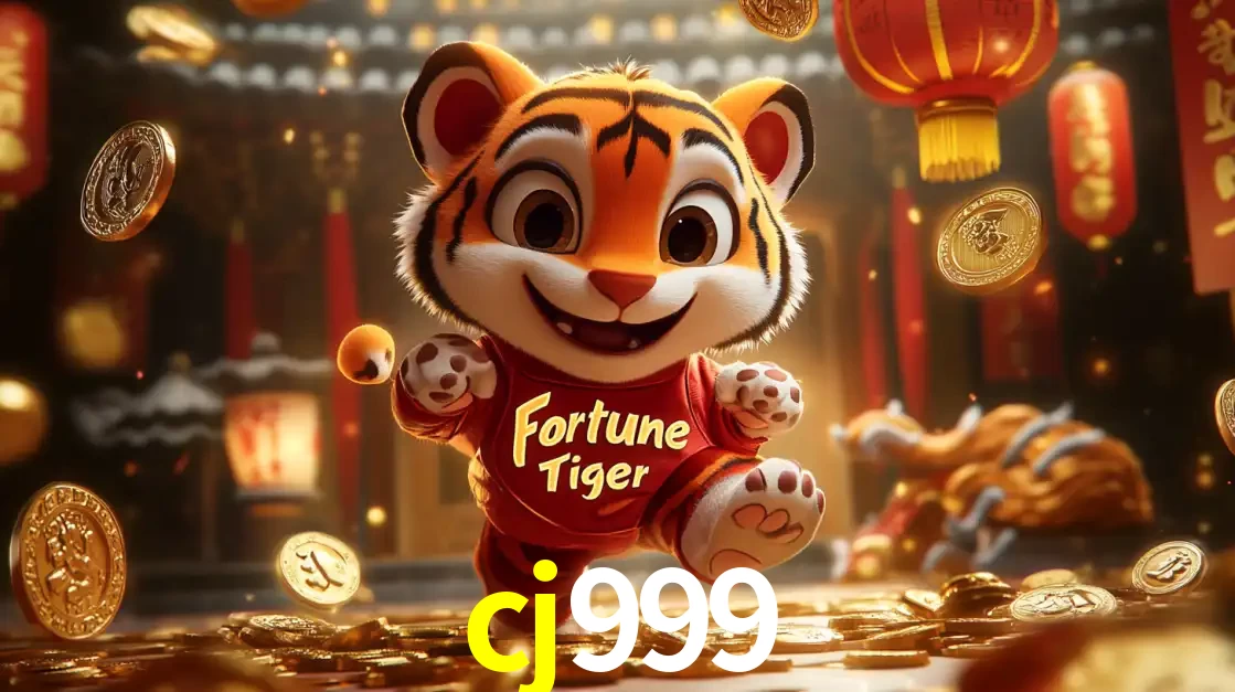 O alegre personagem do Fortune Tiger correndo sobre um caminho de moedas de ouro, simbolizando os grandes prêmios e a diversão do popular jogo de slot do cj999.