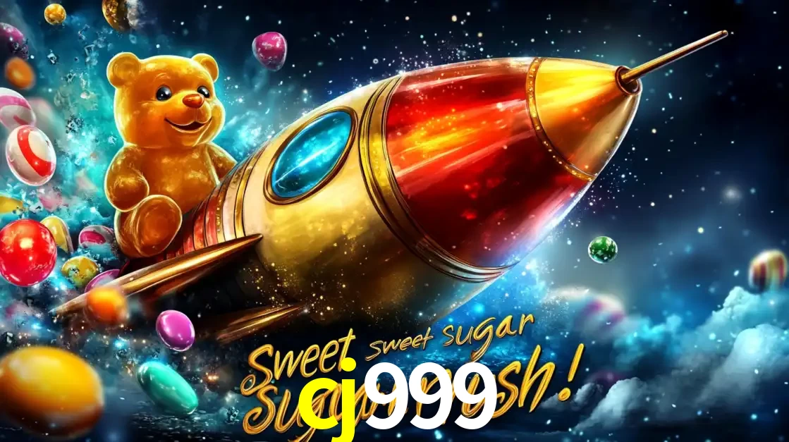 Arte promocional do jogo de slot Sugar Rush, com um urso de pelúcia em um foguete viajando pelo espaço de doces, um dos jogos divertidos disponíveis no cassino cj999.