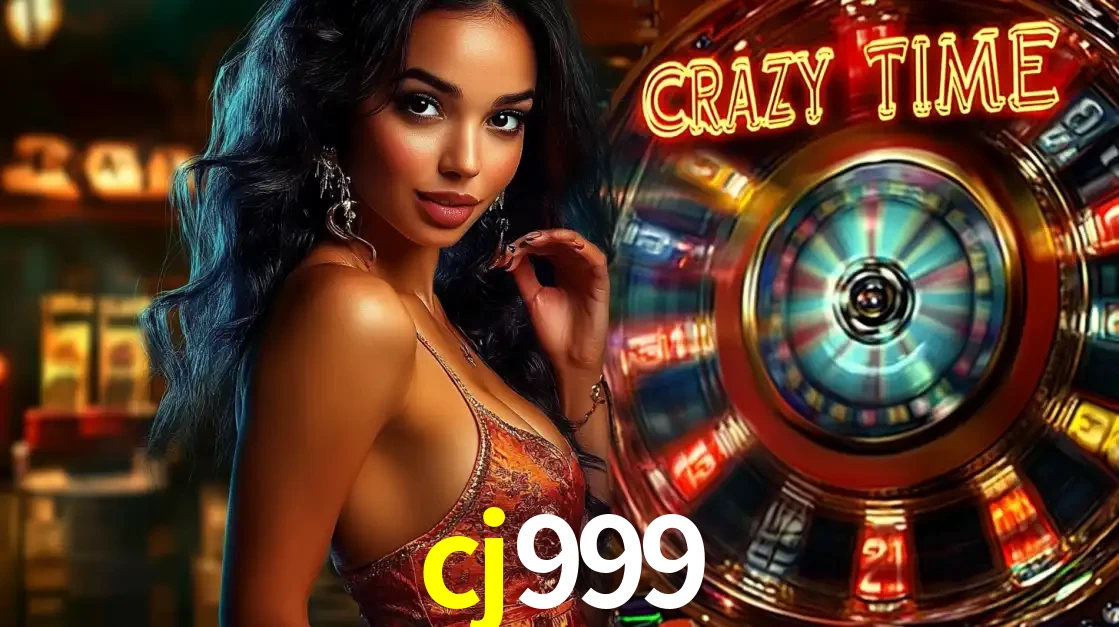 Mulher elegante ao lado da vibrante roda da fortuna do jogo de cassino ao vivo Crazy Time, um dos game shows mais populares e cheios de prêmios do cj999.