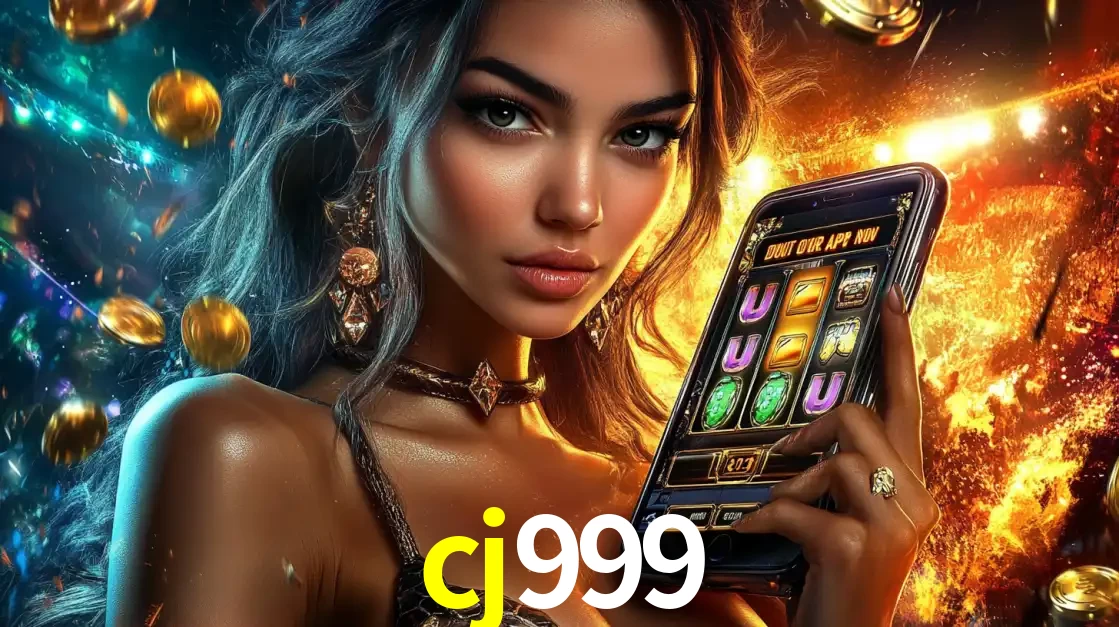 Mulher elegante mostrando um jogo de caça-níqueis em seu smartphone, destacando a experiência de cassino móvel oferecida pelo aplicativo cj999.